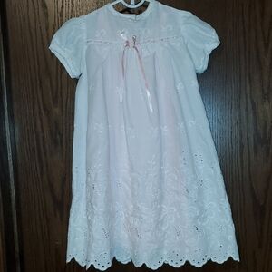 Infant Girls White Baptism/Chistening  Gown With Pink Ribbon & Pink Slip